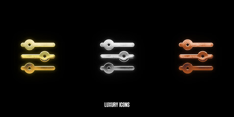 Settings Elegant Gold, Silver, and Bronze Icons on a Stylish Black Background