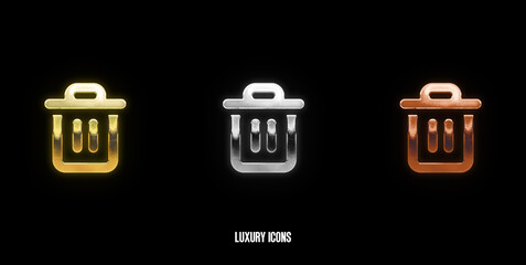 Trash Elegant Gold, Silver, and Bronze Icons on a Stylish Black Background