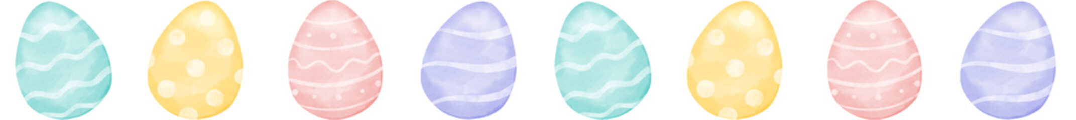 Cute pastel colored Easter eggs border. Hand drawn watercolor illustration.