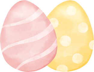 Cute pastel pink and yellow colored Easter eggs. Hand drawn watercolor illustration.