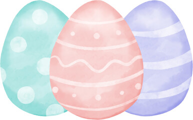 Cute pastel colored Easter eggs. Hand drawn watercolor illustration.