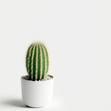Minimal cactus on white background with copy space. Graphic design illustration generative ai.