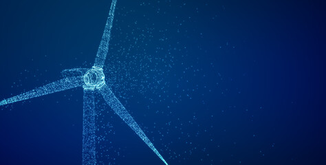 Wind turbine eco power technology concept with particle line art, renewable energy generate from green alternative electric source, Innovative windmill background 3D illustration © ZETHA_WORK