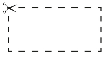 Dotted frame and scissors. Area to cut. Vector isolated illustration for flyer, coupon, magazine design.