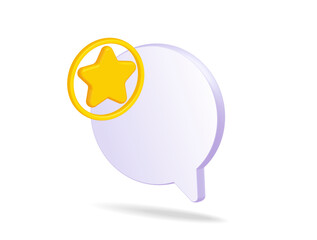 Star. Speech cloud with rating and notification. 3d vector illustration.
