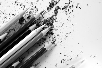 Black and white of wooden pencils