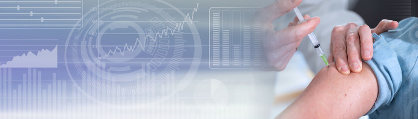 Doctor giving vaccin injection to patient; panoramic banner