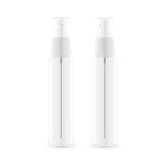 3D transparent spray bottles isolated on white background