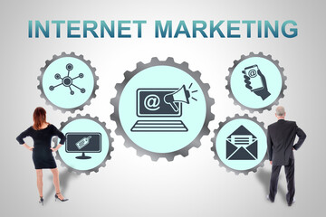 Internet marketing concept watched by business people