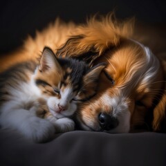 cat and dog sleeping together