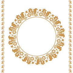 Decorative frame Elegant vector element for design in Eastern style, place for text. Floral golden and white border. Lace illustration for invitations and greeting cards.