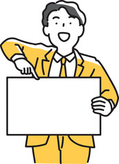 ボードを指さし説明するビジネスマン