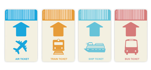 Modern travel boarding tickets big set. Vector illustration.