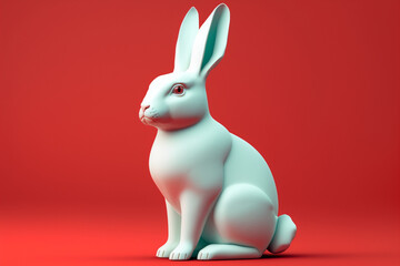 white rabbit statue isolated on a red background, chinese new year, lunar new year, year of the rabbit 2023, generative AI