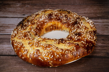 Epiphany cake or galette des rois in French, High quality photo