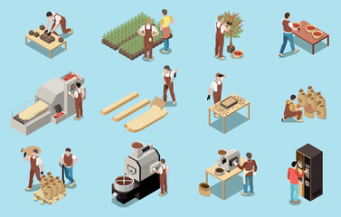 Coffee Production Industry Isometric Set