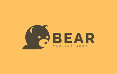 Cute Elegant Bear Head Logo Design. Cute Grizzly Head Vector Illustration.