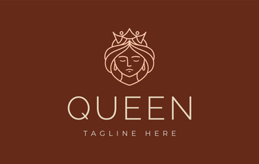 Queen Hair Salon Line Logo Design