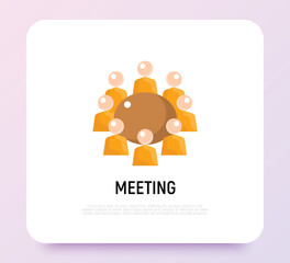 Meeting flat icon. People sitting around table. Conference, collaboration, brainstorming. Modern vector illustration.