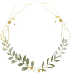 Luxury botanical watercolor gold frame