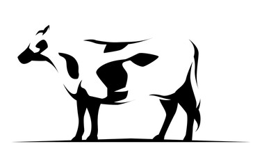 Cattle Farm Logo Design. Cow Cattle in the Field. Cattle Silhouette Vector Illustration.