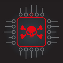 hacked cpu computer chip sign icon with skull