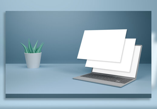 Laptop Website, Perspective Screens Mock Up.