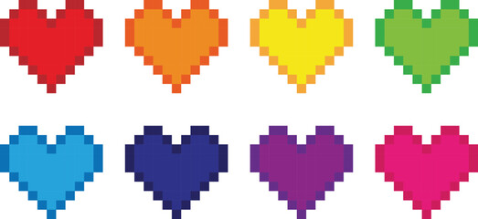 set of colorful Pixel heart vector
