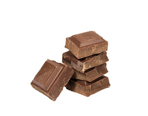 Stack of delectable dark chocolate chunks on transparent background, PNG file