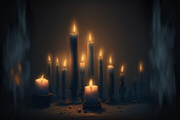 Lighted candle background illustration with spooky side mist, ideal for funerals, cemetery, graveyard and church desings