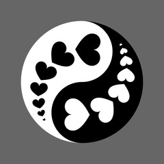 Yin Yang vector symbol with hearts without border.