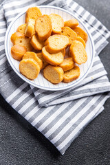 croutons for salad dried bread flavored meal food snack on the table copy space food background rustic top view