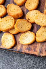 croutons for salad dried bread flavored meal food snack on the table copy space food background rustic top view