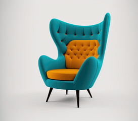 Comfortable green armchair, 3D render style, isolated on white background. Interior element. Generative AI illustration.