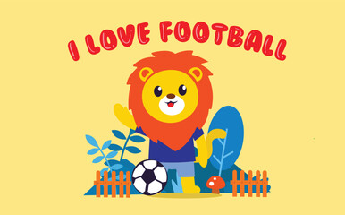 Cute Lion with flat design style perfect for kid merchendise and cover book