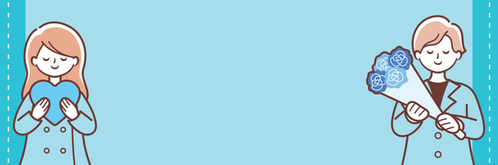 プレゼントを贈りあうカップルのフレームイラスト