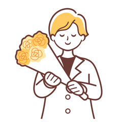 花束を持っているシンプルな男性のイラスト