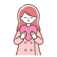 ハートを抱えるシンプルな女性のイラスト