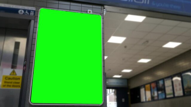 4k Transportation Hub Green Screen - Chroma Key billboard targeting ads, promotions and marketing at passengers and commuters