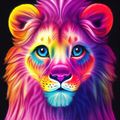 Colorful lion head in rainbow colors (Generative AI)