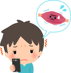 目を酷使して頭の筋肉が凝っている男性