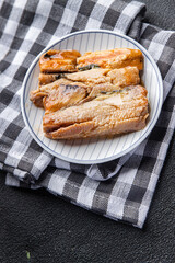 sardines canned fish spicy oil fresh meal food snack on the table copy space food background rustic top view