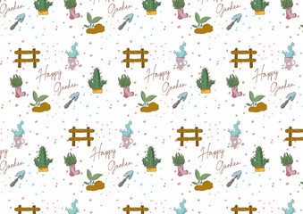 Hand drawn color cactus garden illustration.