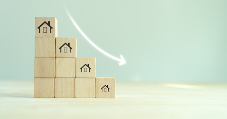 Downsizing home or crisis in the real estate market, housing market crash concept. Reducing demand...