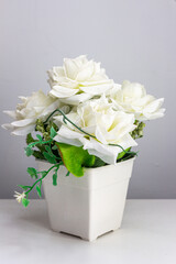 White roses on the table for special occasions to decorate your desk.