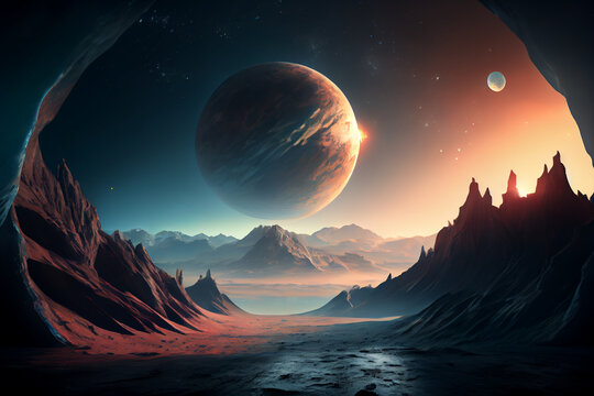 Sci-fi Background, alien planet in a different Galaxy