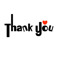 Simple black inscription Thank you and a red heart on a white background. Isolated vector