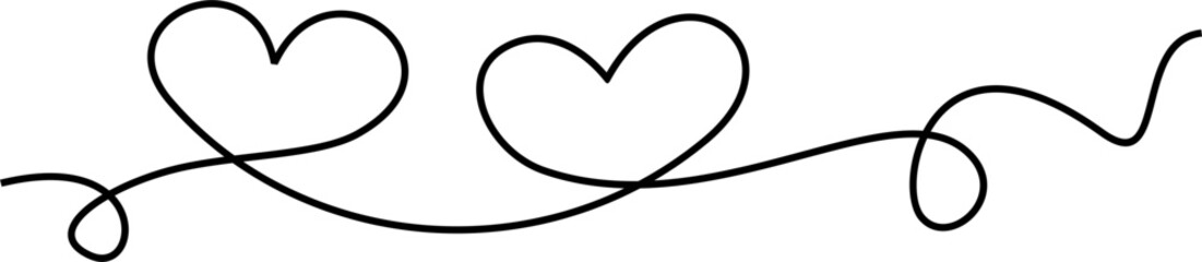 A simple line drawing of hearts on an isolated white background for Valentine&rsquo;s Day