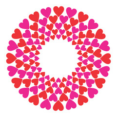Hearts in concentric circles in red and pink on an isolated background