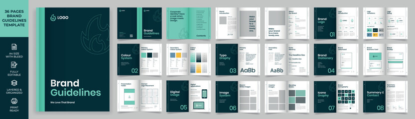 Brand Guideline Template, Simple style and modern layout Brand Style, Brand Book, Brand Identity, Brand Manual, Guide Book - obrazy, fototapety, plakaty